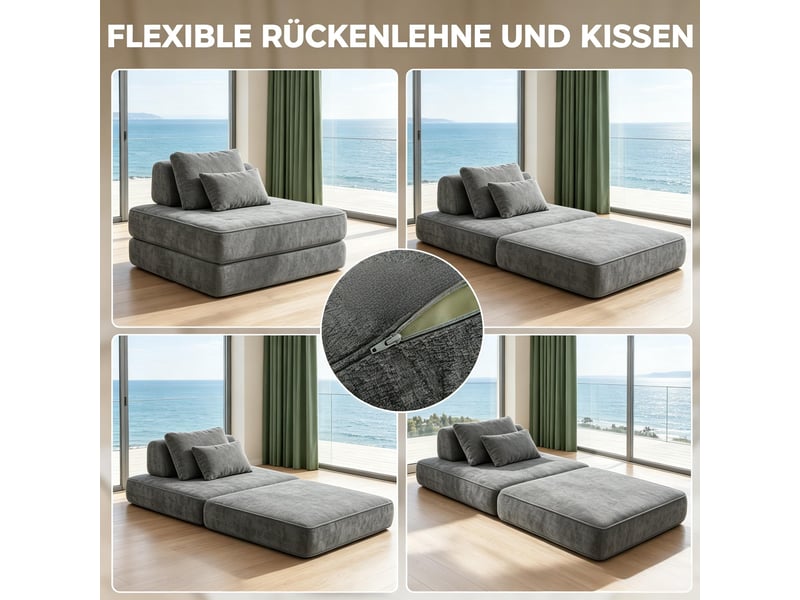  Canapé-lit pliant,97x97x70 cm,1 place avec coussin,chenille,gris  - Conforama D