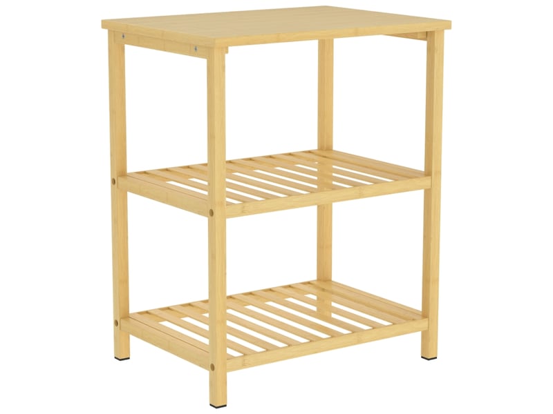  Table d’appoint en bambou 3 niveaux avec tablettes à lattes pour petits espaces, salon et chambre, naturel  - Conforama A
