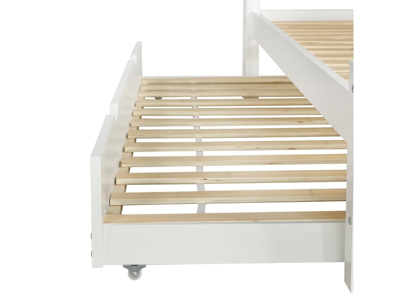  Lit enfant 120x200+90x190cm, lit gigogne avec led, tête de lit rangement, chargeur, sommiers, mdf, blanc, sans matelas  - Conforama E