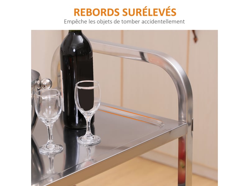  Desserte de cuisine à roulettes à 3 étagères, chariot de rangement en acier inox., chariot de cuisine et salle à manger, argenté, 90,5 x 50,5 x 88,2 cm  - Conforama R