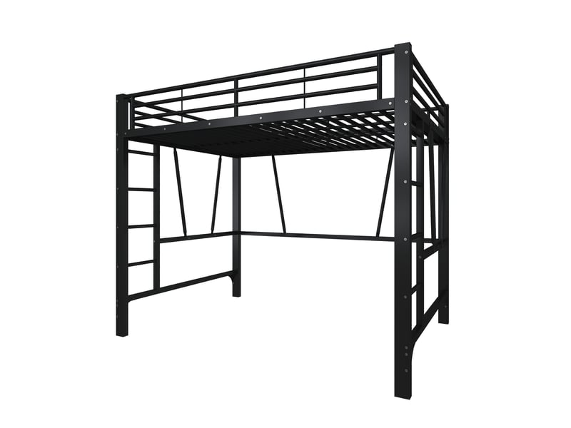Lit mezzanine 140x200 métal noir 2 places avec double échelle, gain de place adulte et ado - Conforama A