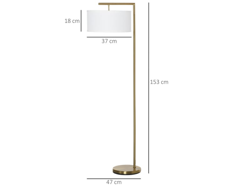  Lampadaire e27 en acier doré, abat-jour en lin blanc, 47 x 37 x 153 cm, pour salon, chambre et bureau  - Conforama D