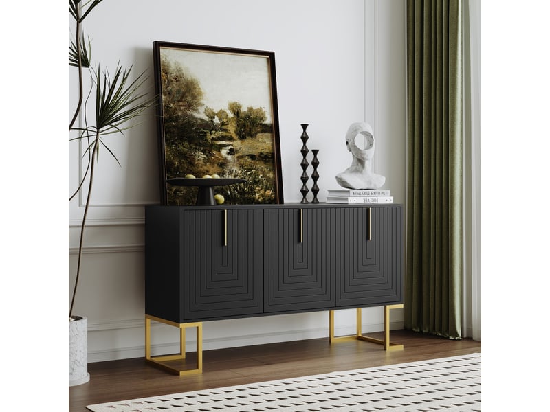  Buffet 3 portes 138 x 40 x 80,5 cm, étagères réglables, façades rainurées, poignées métal, noir Jamama eleni - Conforama E