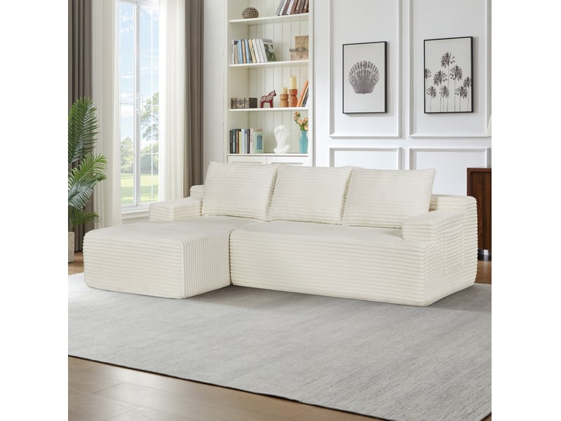 Canapé d’angle modulable 4 places 238x152x66 cm en velours côtelé beige - Conforama W