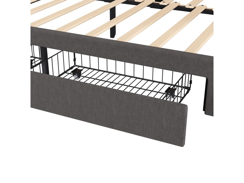  Lit gigogne,90x200 cm,avec led,tiroirs,lin,mdf,gris  - Conforama E