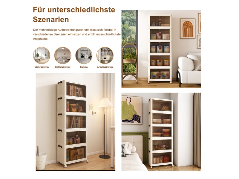  Armoire de rangement pliable 53 x 30 x 156 cm – blanche – 5 niveaux, portes magnétiques et roulettes  - Conforama E