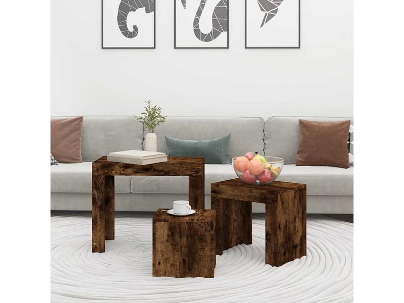  Tables basses gigognes 3 pcs | table de salon chêne fumé bois d'ingénierie shl7482  - Conforama C