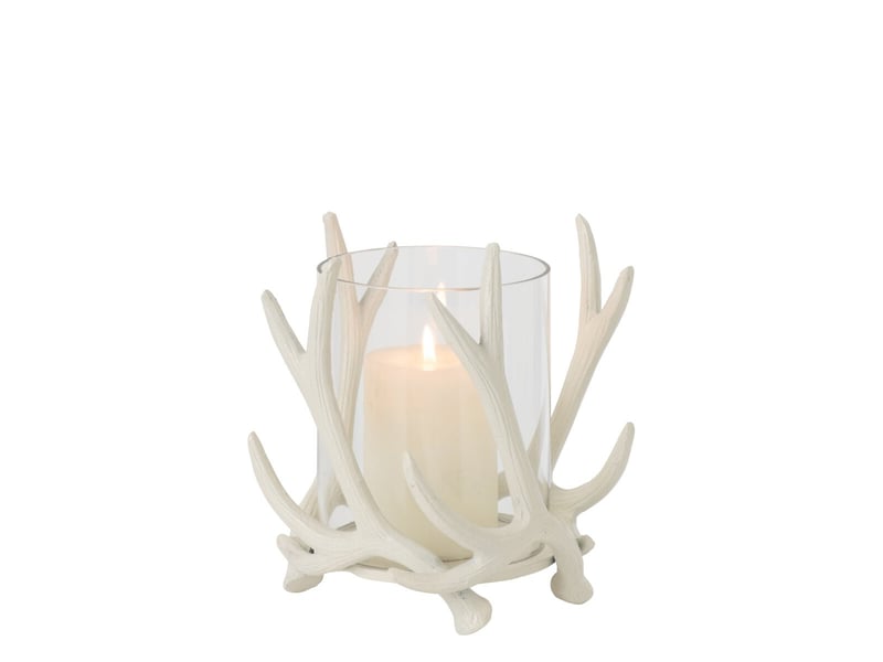  Photophore ramures de cerf yasmine 19cm blanc cassé  - Conforama B