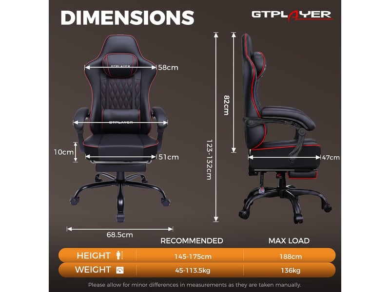  Gtplayer ergonomic gaming chair with lumbar support and wide backrest 150kg - flannel light blue GT832-LBL - Conforama B