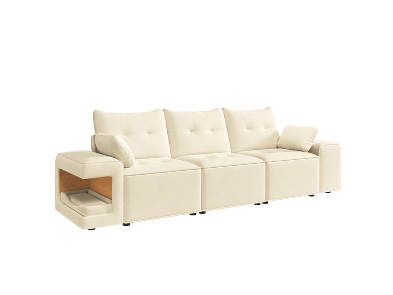 Canapé modulaire 3 places 229,5 x 78 cm – beige – rangement intégré - Conforama A