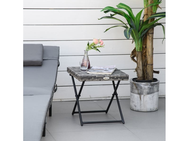  Table basse de jardin pliable 40x40x40 cm grise en résine tressée, structure métallique, charge 30 kg  - Conforama B