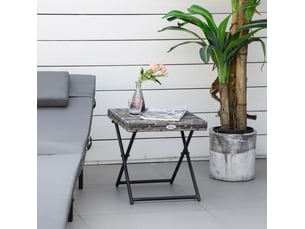Table basse de jardin pliable 40x40x40 cm grise en résine tressée, structure métallique, charge 30 kg