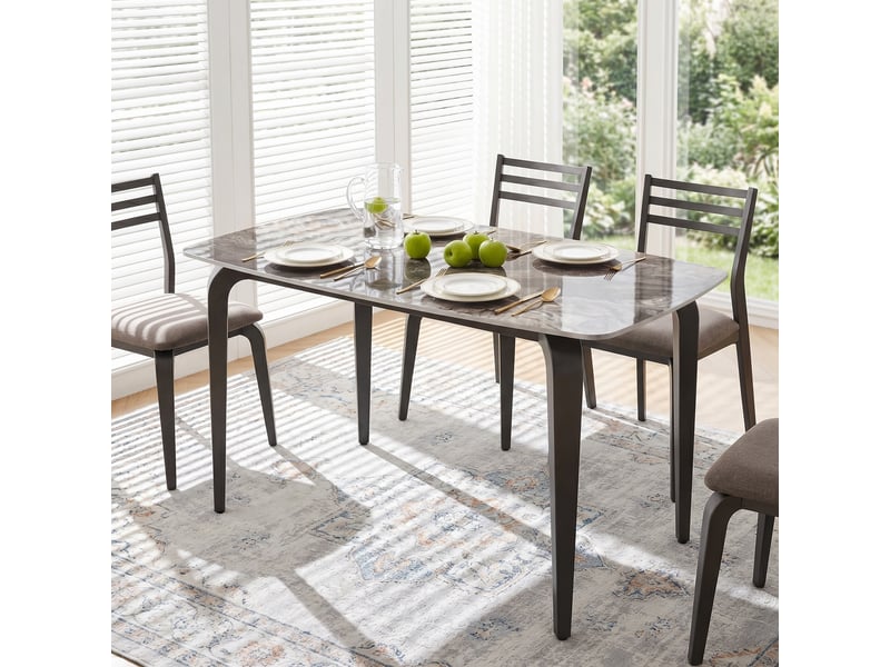  Table à manger rectangulaire pour 4 personnes, 130 x 70 x 75 cm, table de cuisine avec plateau en pierre frittée, marron  - Conforama D