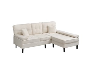 Canapé d'angle réversible 3 places avec fonction couchage et pouf mobile, en chenille beige clair, 195 × 149 × 86 cm