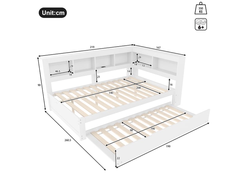  Lit gigogne 140x200cm coloris blanc mdf lit enfant blanc - Conforama C