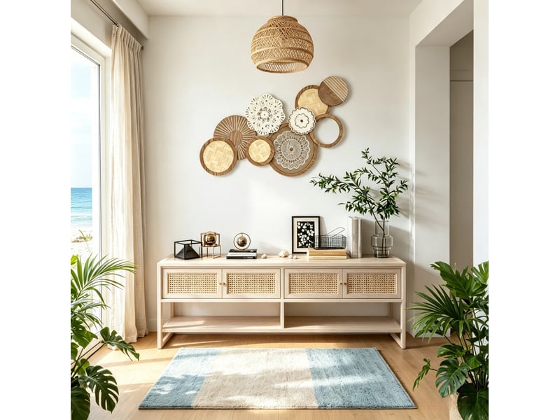 Décoration murale en mdf et bois avec panneaux tressés et motifs sculptés, effet bois naturel 83,8 × 4,4 × 44,5 cm - Conforama C