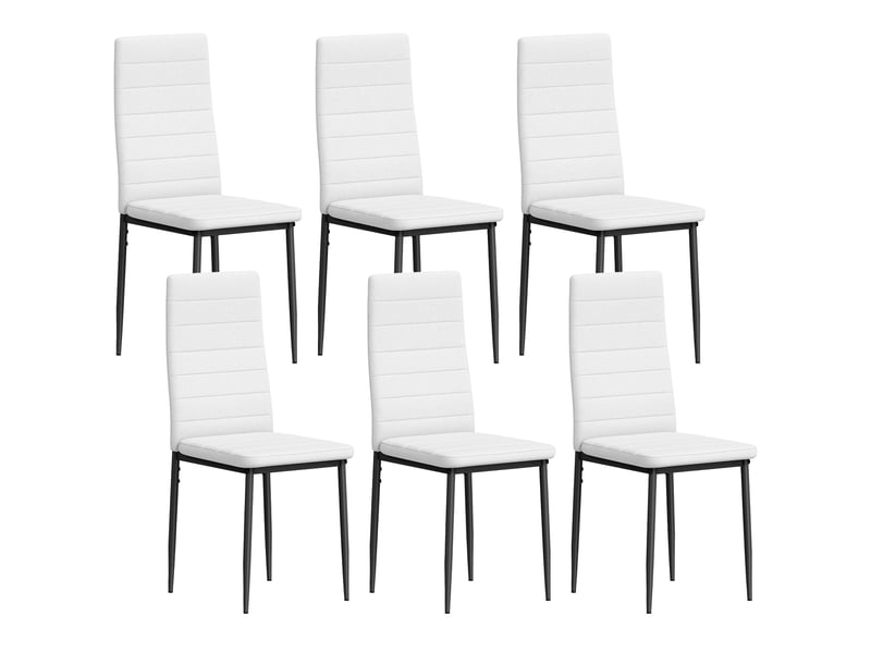  Lot de 6 chaises de salle à manger modernes revêtues de lin synthétique, avec dossier haut et pieds en métal, 41 x 50 x 97 cm, blanches  - Conforama A