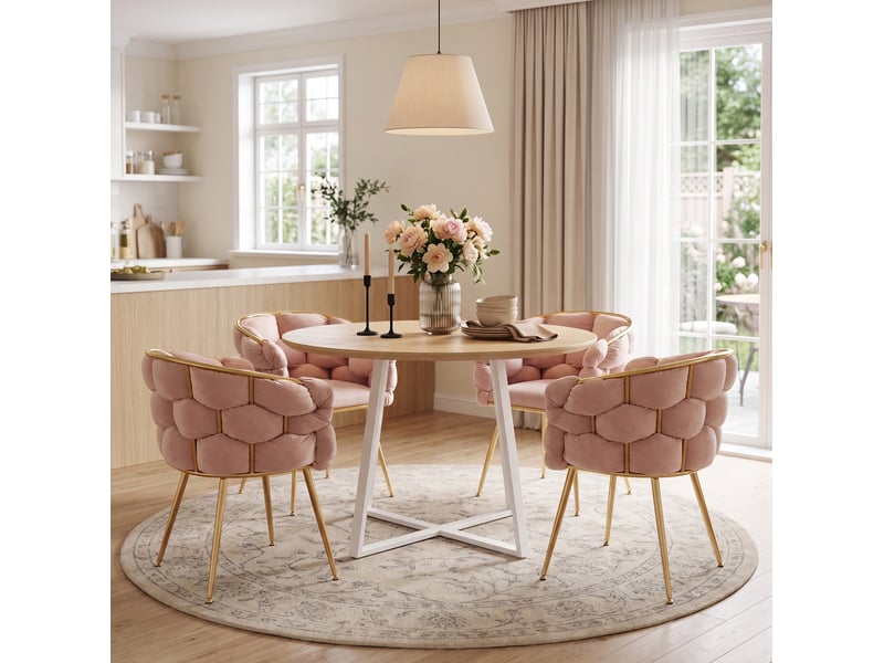  Fauteuil moderne avec accoudoirs, dossier mi-haut et assise rembourrée en métal et velours rose 73 × 56 × 75 cm  - Conforama E