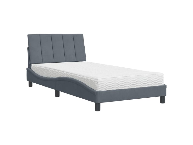  Lit avec matelas hanko gris foncé 100x200 cm velours  - Conforama A