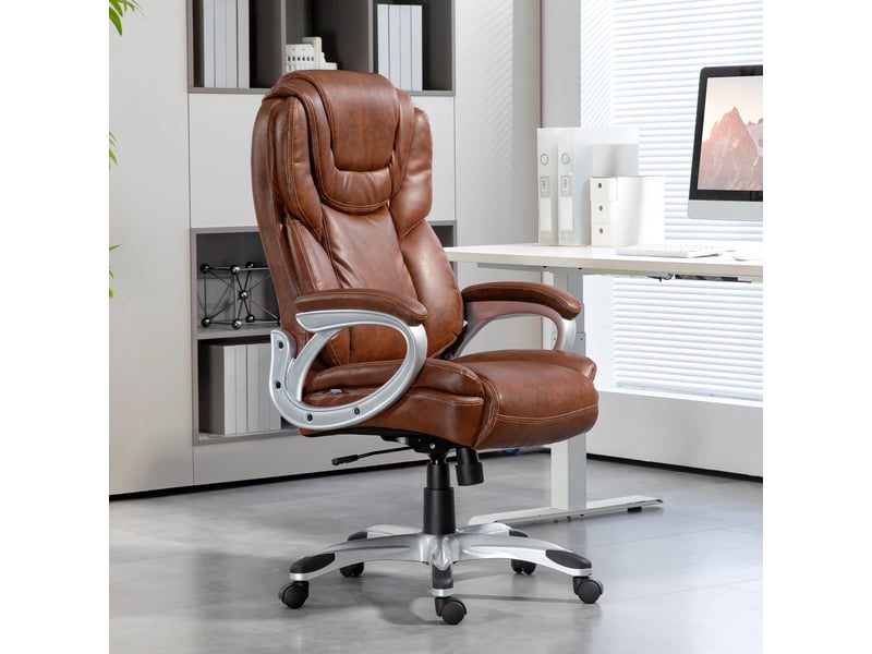 Chaise de bureau fauteuil de bureau avec fonction bascule roulettes pivotantes 360° 66 x 75,5 x 115,5-124,5 cm marron - Conforama D