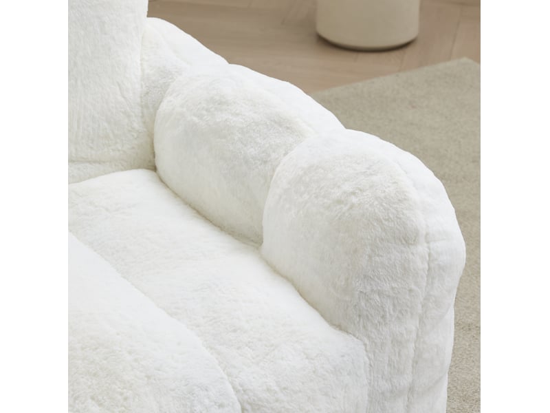 Fauteuil pouf en forme de lotus, assise moelleuse légère et facile à déplacer, en peluche douce blanche  - Conforama E