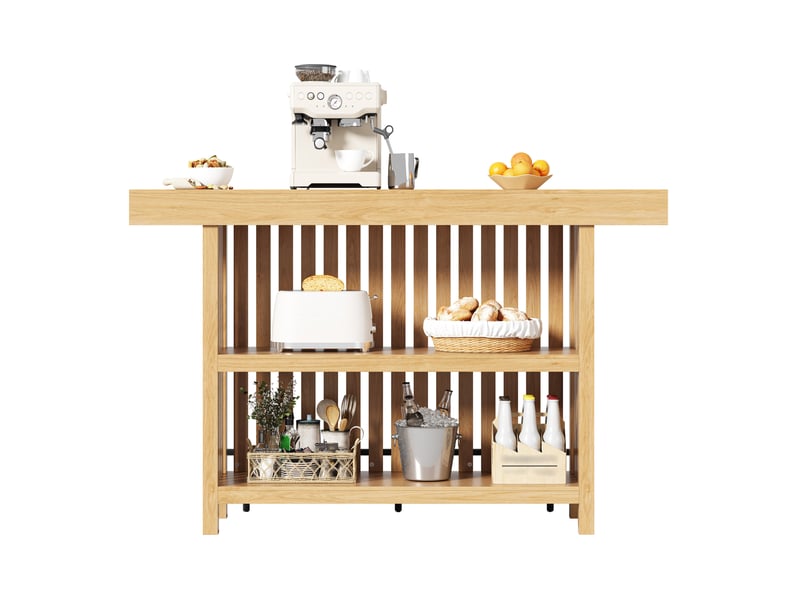  Desserte bar avec repose-pieds et 2 étagères, mdf bois clair, 160 x 40 x 105 cm, pour cuisine et repas quotidiens  - Conforama A