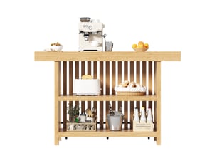 Desserte bar avec repose-pieds et 2 étagères, mdf bois clair, 160 x 40 x 105 cm, pour cuisine et repas quotidiens