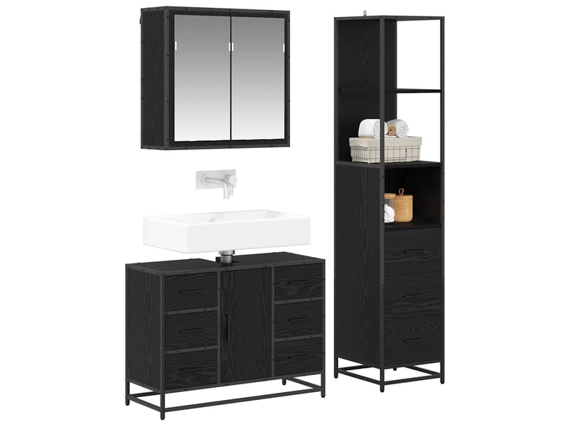  Ensemble de mobilier de salle de bain 3 pc chêne noir cf64343  - Conforama C