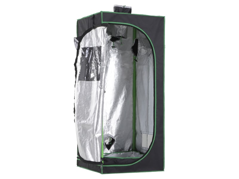 Tente culture hydroponique oxford 600d, 3 aérationsfenêtre, passe-câbles, 60x60x140 cm, noire. - Conforama B