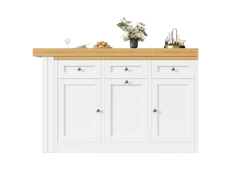  Table de bar extensible 120-200 cm avec rangement et tiroir, îlot de cuisine multifonctionnel, mdf blanc  - Conforama R