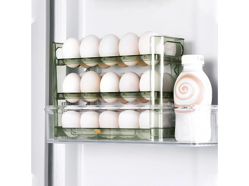  Casier à œufs pour réfrigérateur, 3 niveaux, capacité de 30 œufs, gain de place, multifonction, porte latérale (vert)  - Conforama E