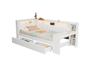 Lit avec rangement 90x200 cm <strong>MERAX</strong>  <strong>lit enfant blanc</strong> coloris blanc