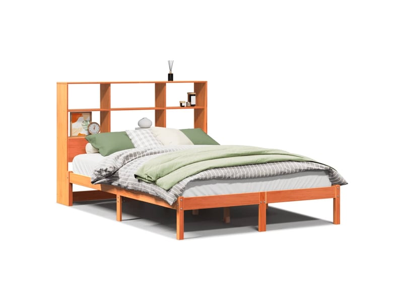 Lit double- lit adulte - lit bibliothèque sans matelas marron 150x200 cm pin massif - Conforama A