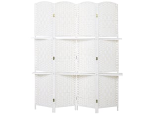Paravent séparateur de pièce 4 panneaux 160 x170 cm avec 2 étagères, pliable, en bois
