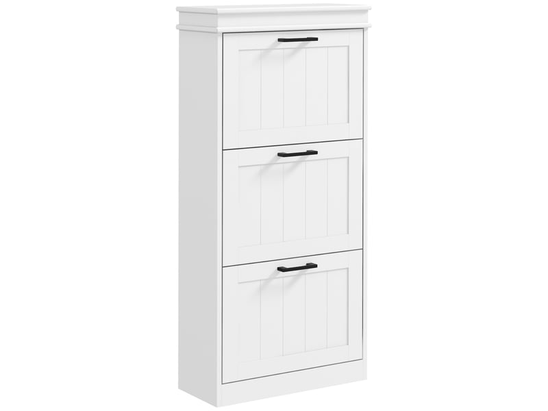 Meuble à chaussures, 3 portes abattants 15 paires, étagères réglables, pour entrée, couloir, 54 x 24 x 117,5 cm, blanc - Conforama A