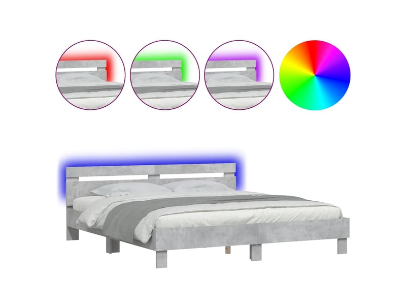  Lit double- lit adulte -  cadre de lit avec led sans matelas gris béton 200x200 cm  - Conforama A