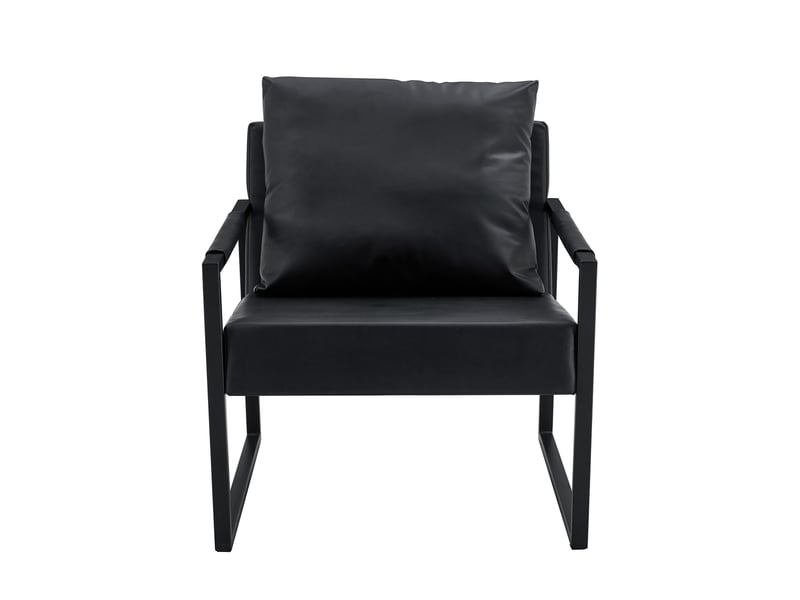  Fauteuil de lecture avec accoudoirs et coussins rembourrés, structure métallique et similicuir noir, 79×65×28 cm  - Conforama A