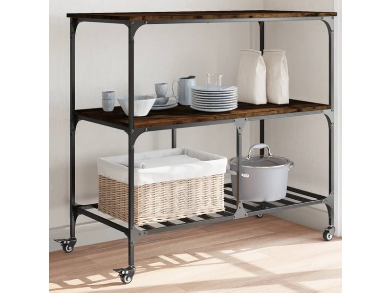  Desserte de cuisine, chariot de rangement chêne fumé 100x50x95 cm bois d'ingénierie  - Conforama B