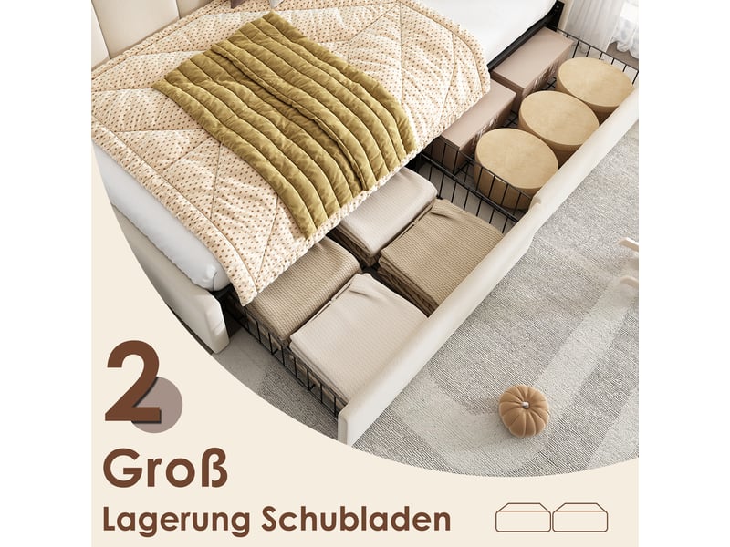  Lit enfant 90x190 cm - canapé-lit avec 2 tiroirs de rangement - lit simple en velours - beige  - Conforama E
