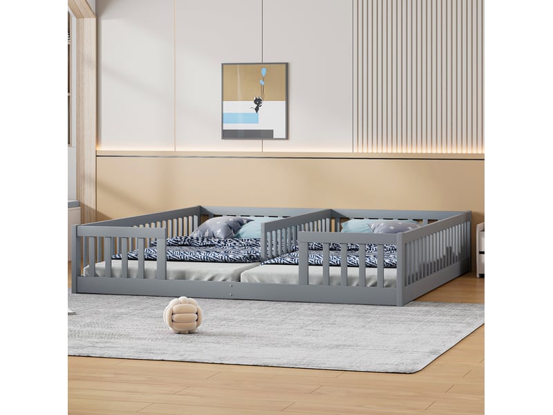  Modenvie lit enfant au sol 90x200 cm - avec barrières de sécurité, sans sommier ni matelas - gris  - Conforama D