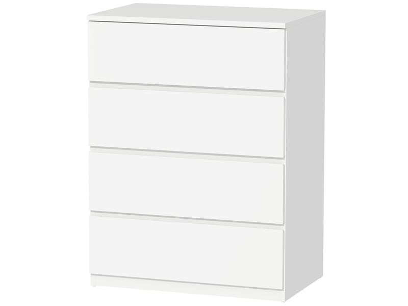  Commode à 4 tiroirs pour chambre à coucher, idéale pour le salon, la salle à manger et le couloir, blanche.  - Conforama B