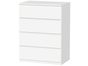 Commode à 4 tiroirs pour chambre à coucher, idéale pour le salon, la salle à manger et le couloir, blanche.