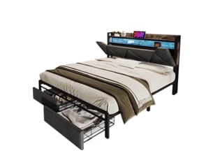 Lit avec rangement 160x200 cm <strong>MEULVA</strong> <strong></strong> coloris gris