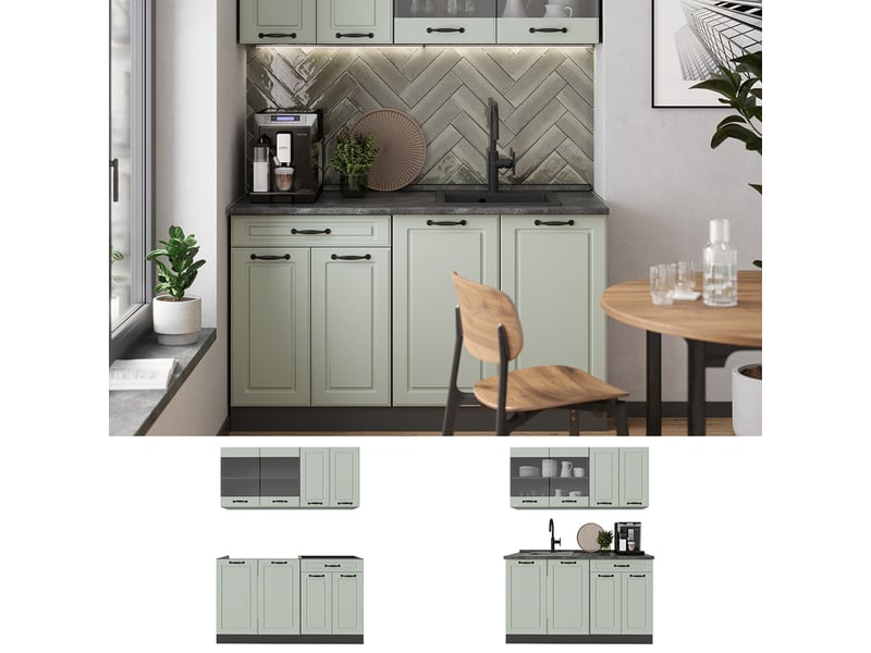  Vicco cuisine, mint campagneanthracite, 140cm plan de travail marbre  - Conforama D
