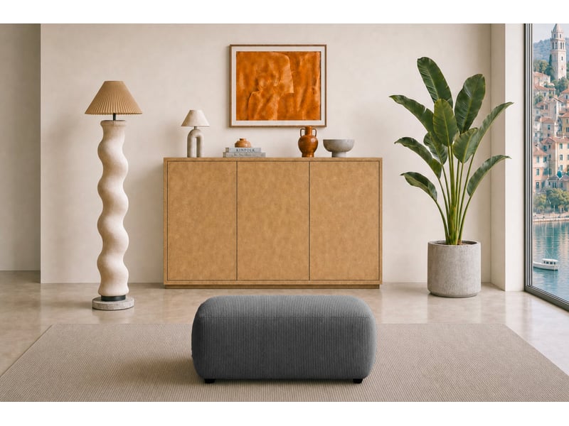  Portofino - pouf en petit velours côtelé gris foncé 105x57x40  - Conforama B