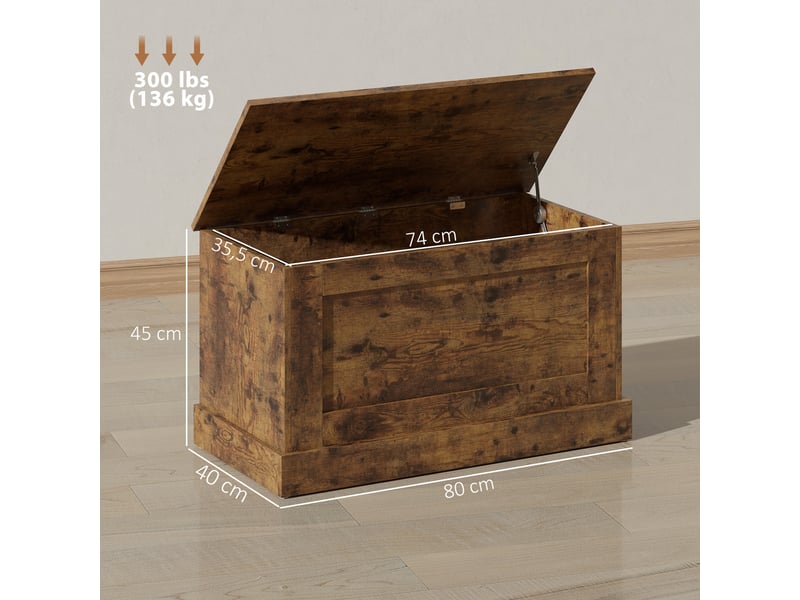  Coffre de rangementcoffre à jouets avec charnière de sécurité, pour le salon, en bois, 80 x 40 x 45 cm, brun rustique  - Conforama E