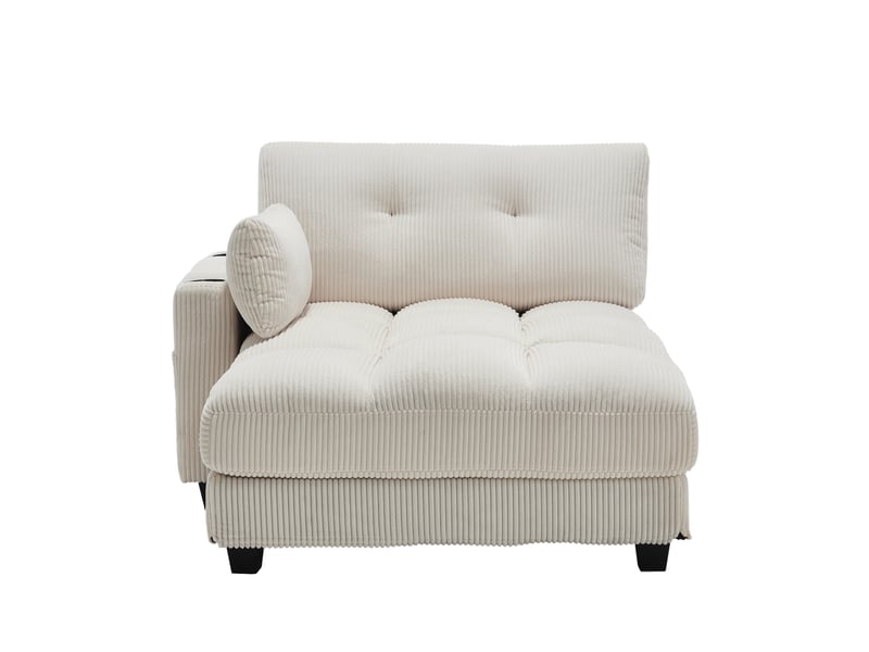  Canapé beige en velours côtelé avec accoudoirs réversibles et coussins d'appui-tête réglables  - Conforama A