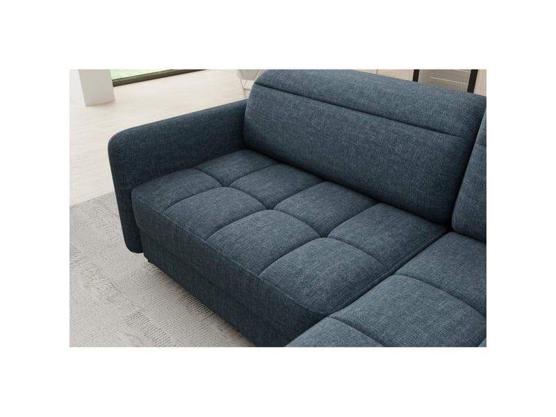  Canapé d'angle droit convertible barnea 208 cm bleu foncé avec rangement  - Conforama D