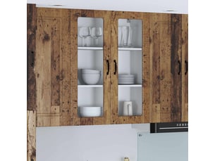 Meuble mural de cuisine, cabinet en verre mural bois ancien 80x31x100cm shl6356