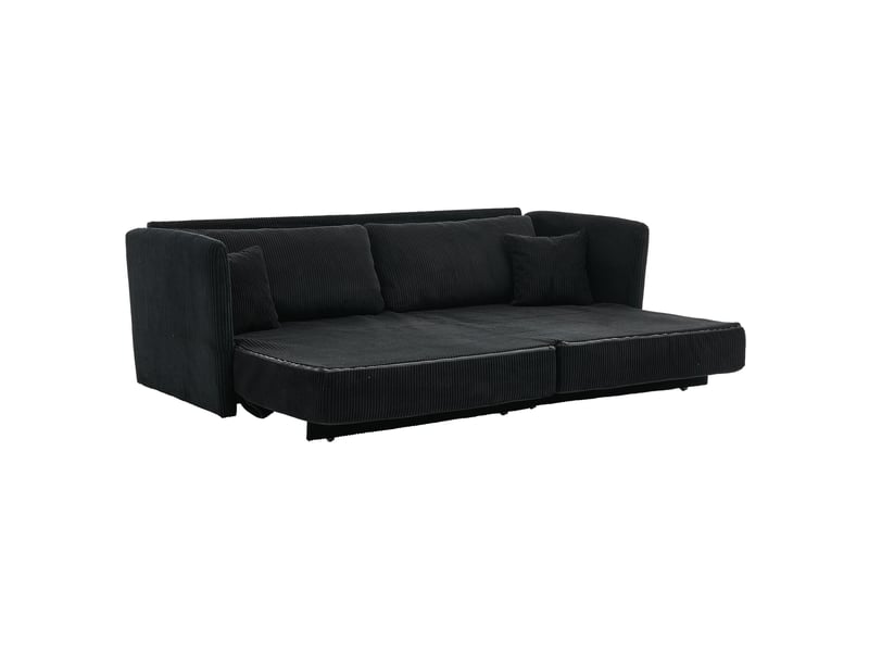  Canapé convertible 2 places avec couchage d'appoint et assise à ressorts, en velours côtelé noir, 182 × 88 × 84 cm  - Conforama A